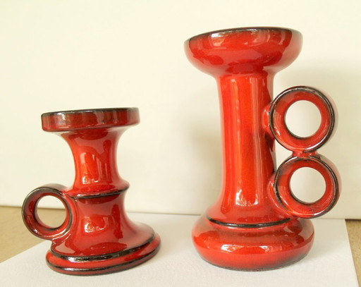 Set di candelabri vintage Goebel modello 'PAN', in ceramica rossa, anni '70. – kandelaars en kaarsen (photo 2 of 14)