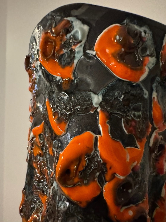 Orangene Fat Lava Vase 60er Jahre, Vasen, Keramik, Schwarz (Foto 8 von 15)
