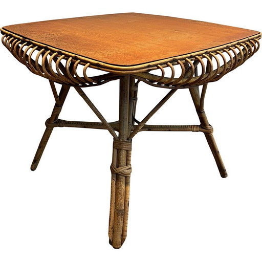 Tavolino da caffè vintage in rattan, 1950