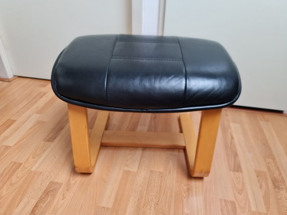 Image 1 of Hocker Poef Voetenbank Leer Vintage Scandinavisch Design