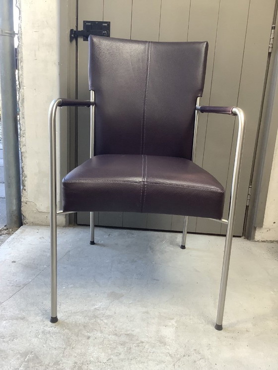 Image 1 of 6 sedie Bert Plantagie in pelle color melanzana