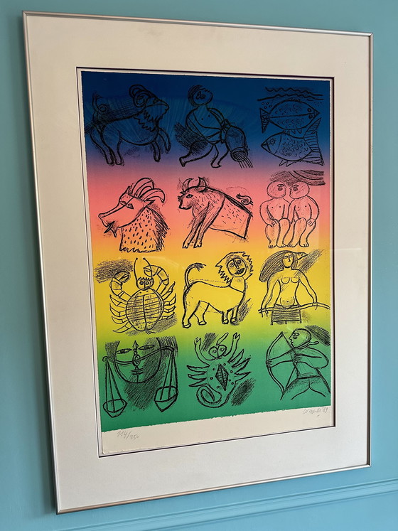 Image 1 of Vintage Corneille Serigrafía Signos del Zodiaco Multicolor