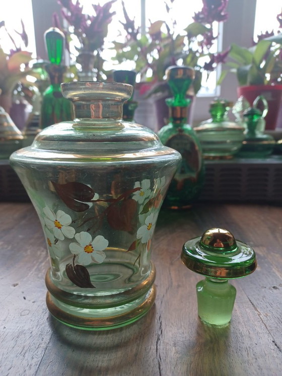 Carafe à liqueur en verre vert et or style Booms des années 1950 – De Rupel – Verres et carafes, Glass, Gold (photo 4 of 5)