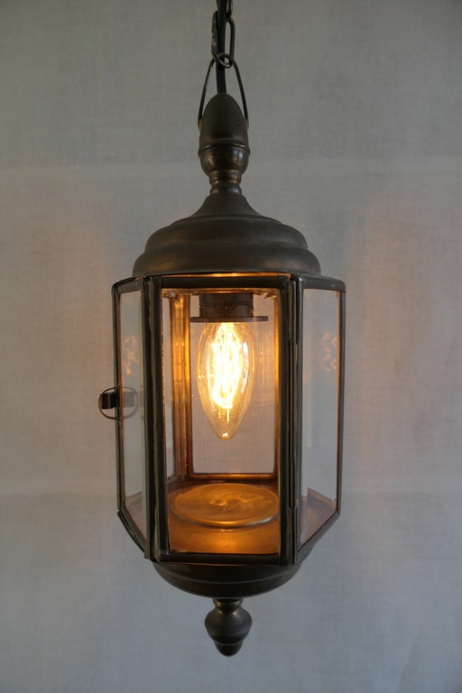 Authentic Portuguese brass lantern with faceted diamonds