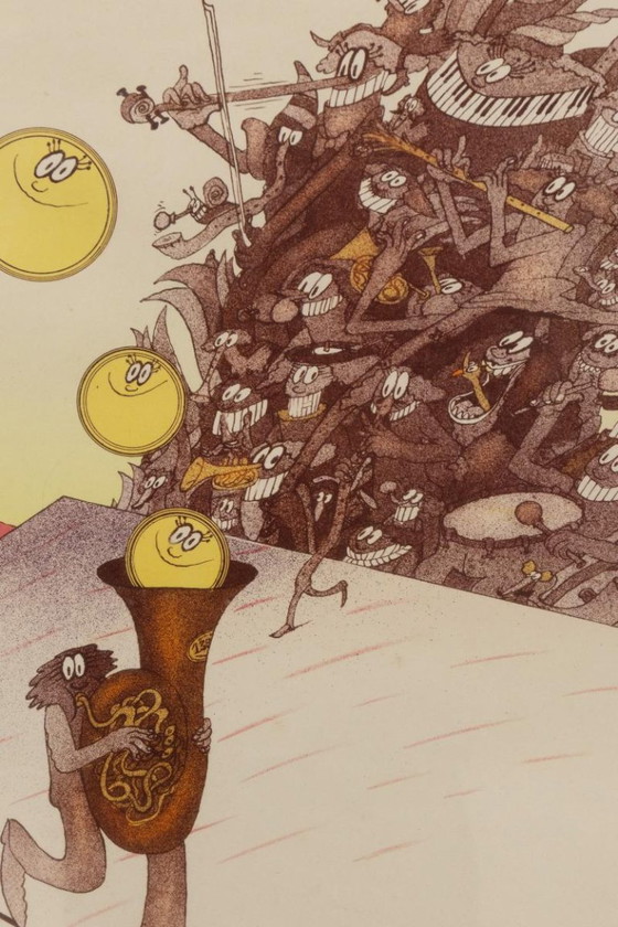 Image 1 of Litografia a colori firmata “Hudebníci”, Stanislav Holý, anni '80-'90, Cecoslovacchia