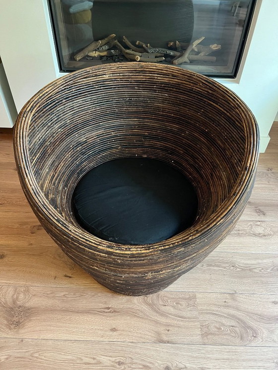 Image 1 of Rieten/rotan loungestoel + poef met opbergruimte – Crespi-stijl