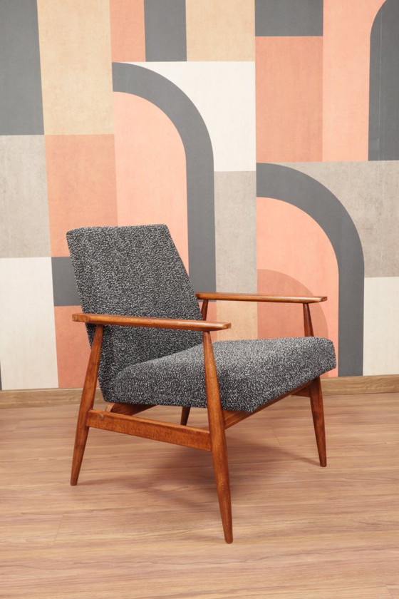 Image 1 of Poltrona vintage design scandinavo rivestimento in tessuto granola bianco e nero