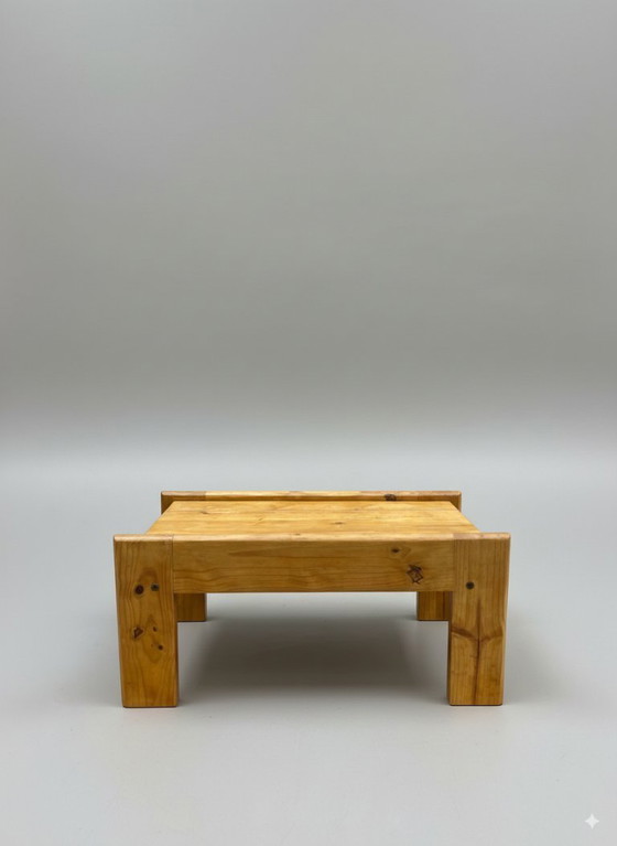 Image 1 of Vintage coffee table in solid pine - rustic Brutalist design