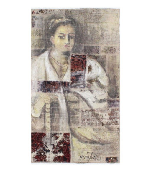 Tappeto Orientale Annodato a Mano Vintage Art Design Classico e Rilievo 149 x 87 cm Colore Beige