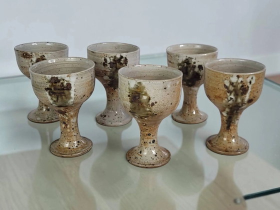 6 footed stoneware cups, Pottery of Vézelay - Albert Breton – Glass & Decanter, Porcelain, Rustic (photo 7 of 7)