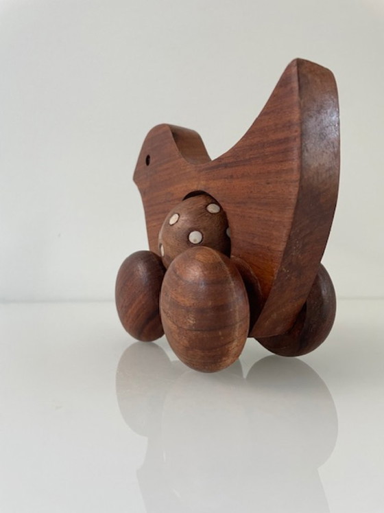 Image 1 of Vintage Scandinavian wooden duck on wheels