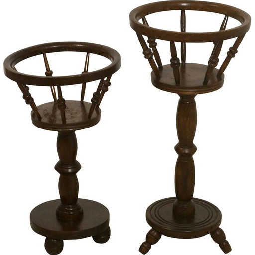 Paire de porte-plantes en bois vintage, 1950