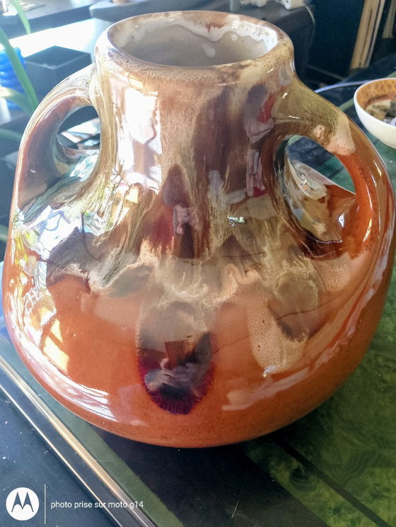 Large Vintage St Amand Sandstone Ceramic Vase Signed BADY (photo 4 of 5)