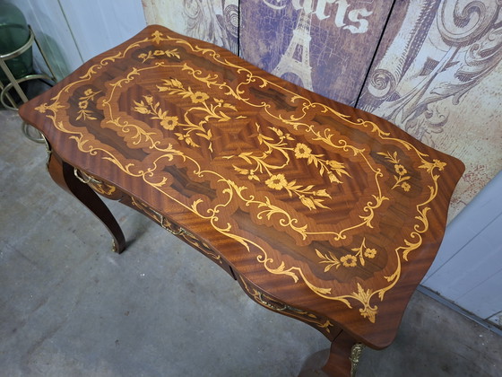 Image 1 of Antieke barok stijl schrijftafel, console damesbureau, kaptafel  met inlegwerk afm: 98x54cm en 79cm hoog.