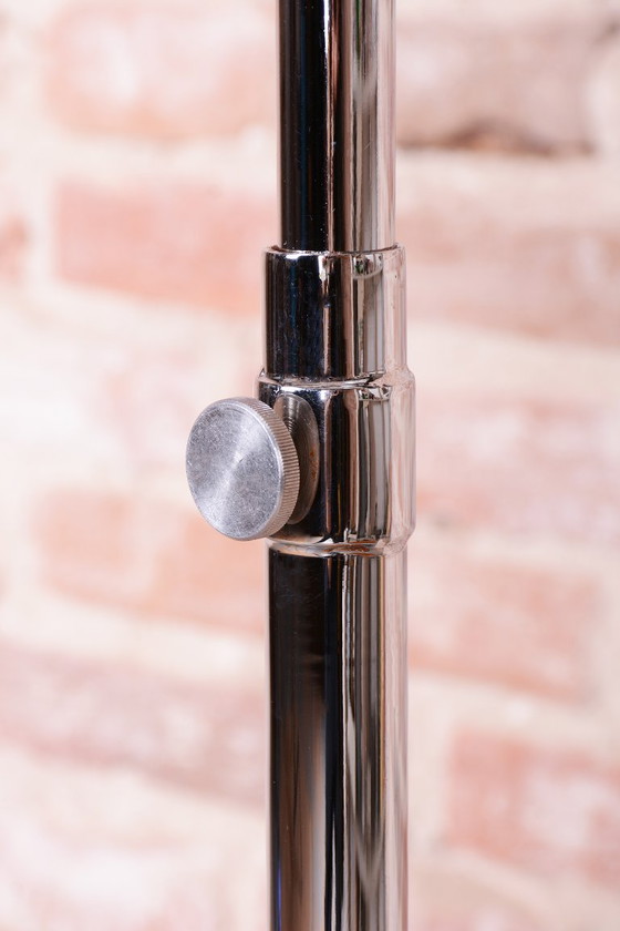 Restored Bauhaus Floor Lamp, by R. Slezák, Oak, Chrome, Czech, 1920s, Floor lights, Glass, Wood, Brown (photo 5 of 11)