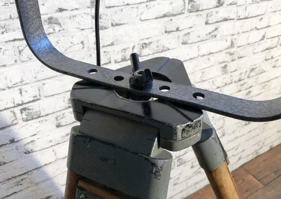 Image 1 of Vintage Grey Theater Spotlight on Wooden Tripod, 1980s