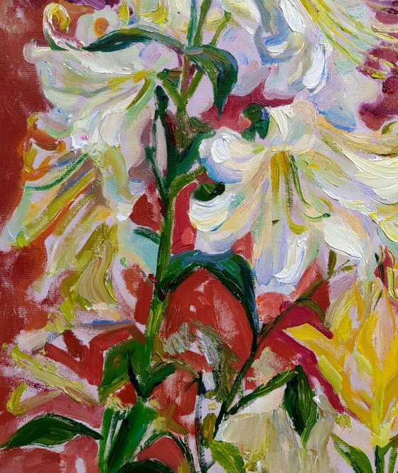 Original Oil Painting Nature Flowers Lilies – Paintings & Drawings, Canvas (photo 4 of 5)