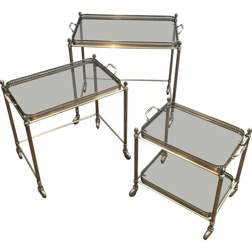 Suite de 3 tables gigognes à roulettes Vintage French 1970