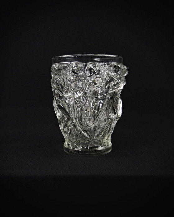 Image 1 of Lalique Bacchantes unsigned vintage clear crystal vase mid 20th century