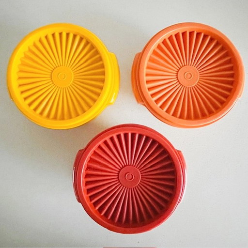 Vintage Tupperware kommen Servalier met Starburst deksel oogstkleuren 1970's