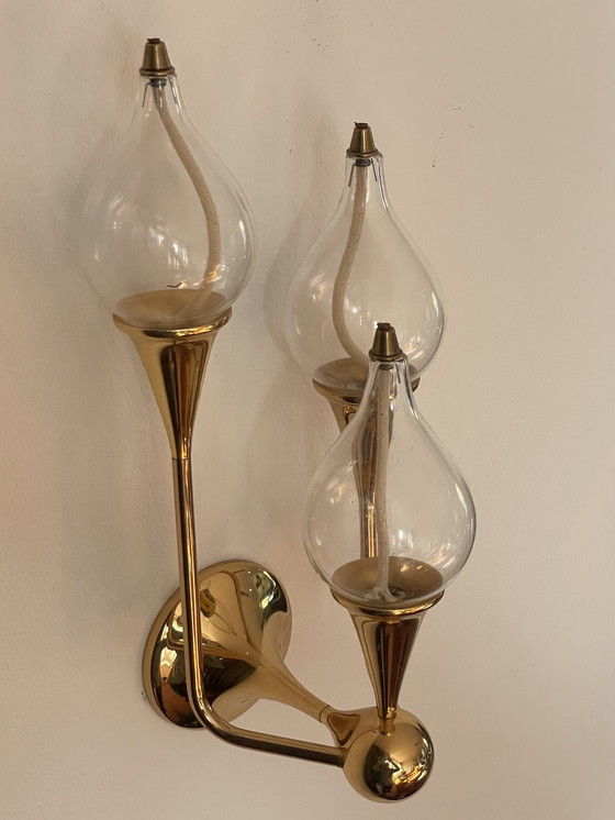 Image 1 of Brass oil lamp by Freddie Andersen Germany, 1970, "Clear Drops" 3 candles