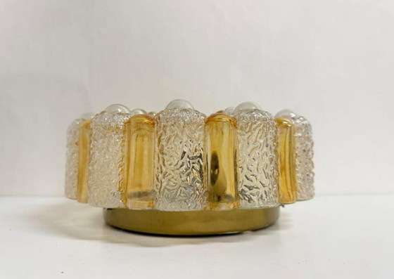 Image 1 of Stunning clear ceiling lamp with gold glass, circa mid-century