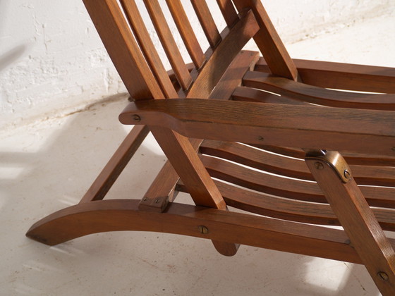 Antique Oak Deck Chair (Steamer Chair), Europe, circa 1920, Chaise longue, Brass, Brown, Rustic (photo 4 of 15)