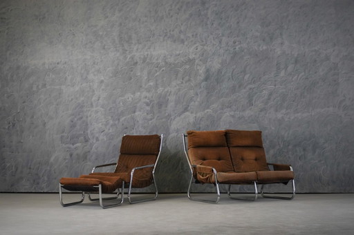 Fauteuil en sofa set uit het midden van de 20e eeuw, ontworpen door Gillis Lundgren, Ikea Zweden, jaren 70.