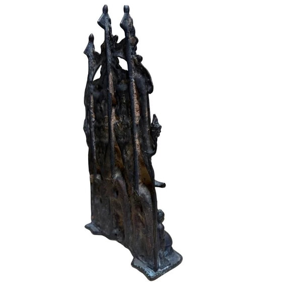 Antiguo Relieve de Templo de Bronce del Buddha Mucalinda – Estilo Himalaya India/Nepal – c. 1880–1920 – (photo 6 of 10)