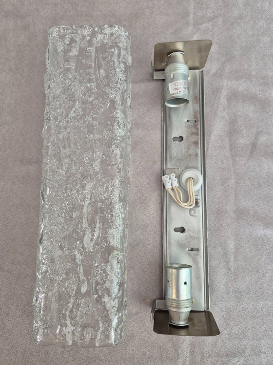 Image 1 of Vintage TEKA Model 2017 wandlamp van ijsglas, Duitse brutalistische mid-century moderne lamp uit de jaren 70 met 2 lichtpunten.