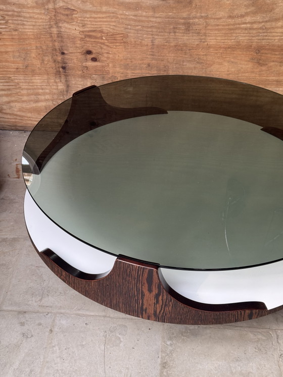 Salontafel in Space Age-stijl uit de jaren 70 – gerookt glas en hout – Wood (photo 4 of 9)
