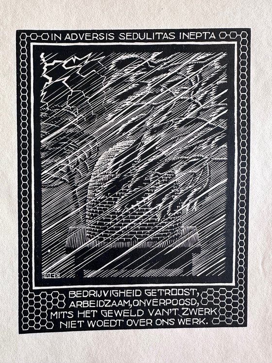 Image 1 of MC Escher Woodcut 1931 Beehive