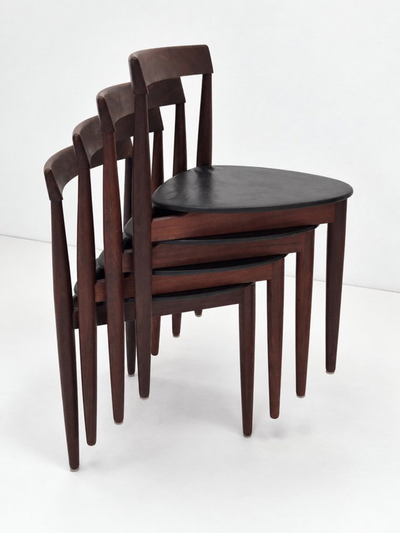 Roundette Teak Dining Chairs By Hans Olsen For Frem Rojle, 1960s Set Of 4 – Leather, Wood (photo 9 of 16)