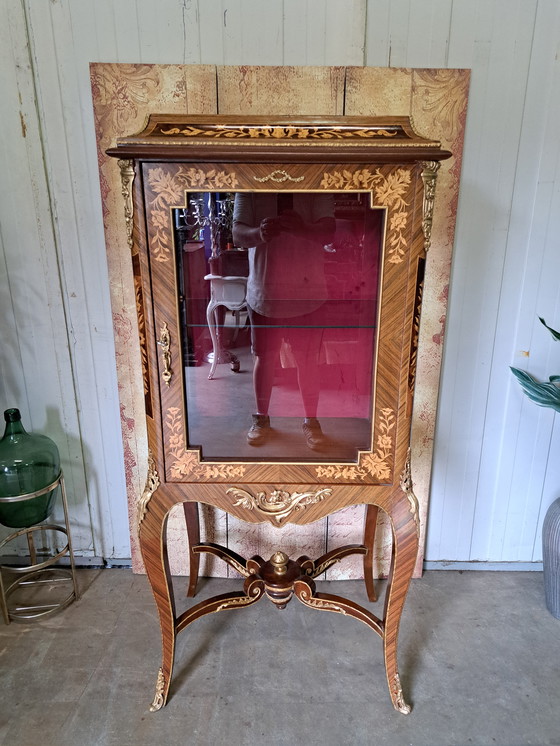 Image 1 of Vitrina clásica de 1 puerta chapada en rosa, vitrina de porcelana.