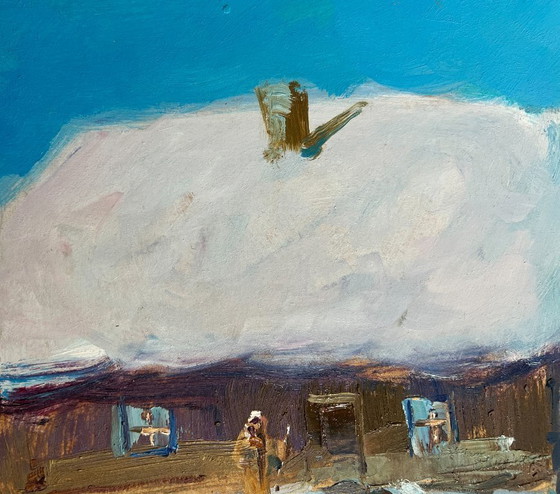 Image 1 of Original Oil Painting Winter Village Landscape Village Winter Tale