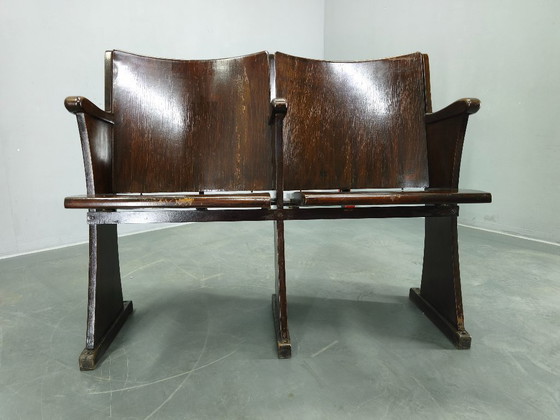 Image 1 of 1940s Thonet Cinema Double Seat, Beech Wood Theater Bench