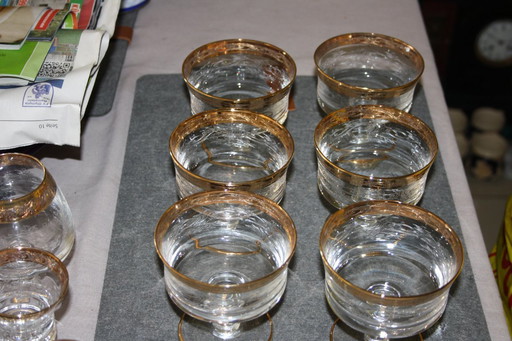 Murano Medici champagne bowls - crystal glass with 24K gold rim & engraving