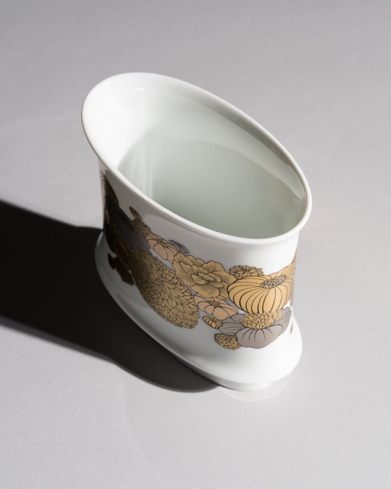 Image 1 of Jarrón Rosenthal de Tapio Wirkkala y Alain Le Foll Diseño floral de porcelana dorada