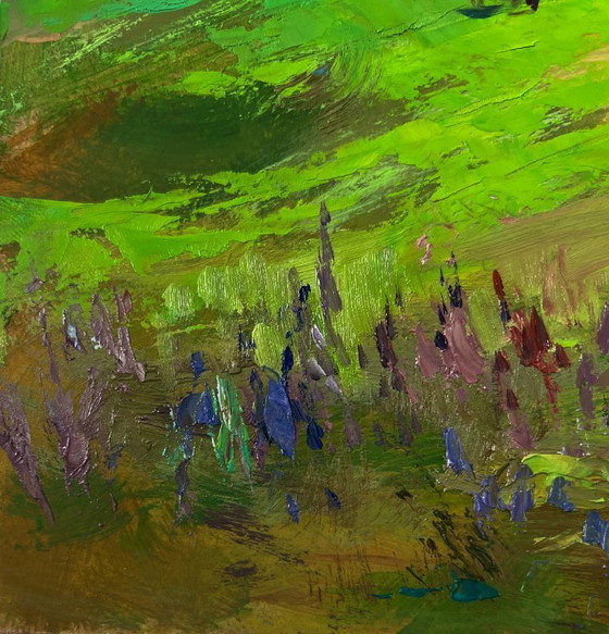 Image 1 of Original Oil Painting Summer Village Landscape Path Leading To A Rural Field
