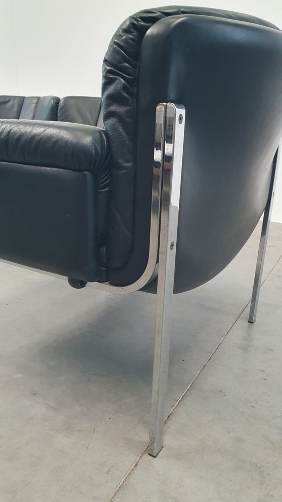 Image 1 of 3x Girsberger leather Eurochairs, Hans Eichenberger modular vintage 70s lounge