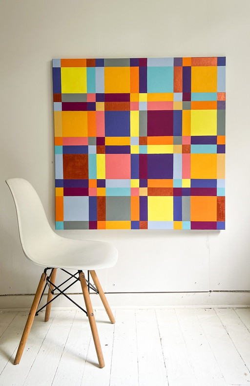  Lena László, acrylic on canvas, 'Exactly 144 different squares'