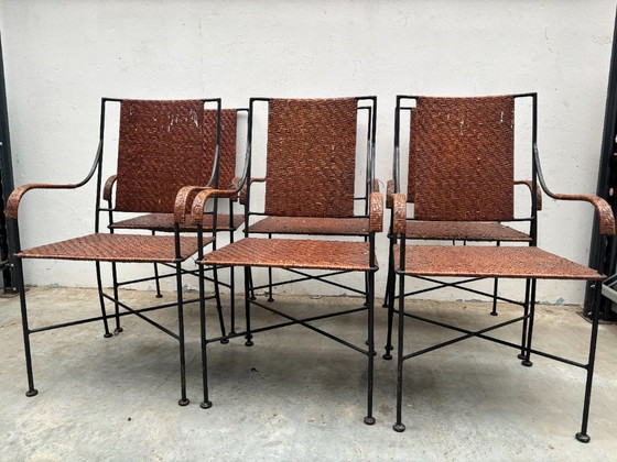 Image 1 of Vintage Woven Rattan & Metal Chair – Mid-Century Style