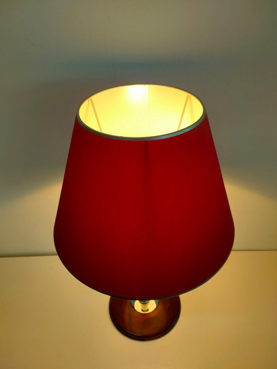Lampe vintage Maison Lucien Gau (Variante personnalisée unique)., Bois, Chrome, Rouge (photo 8 sur 10)