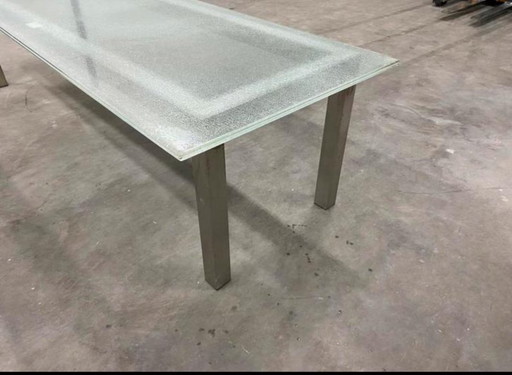8-10 Persons Stainless Steel Design Table With Glass Plate