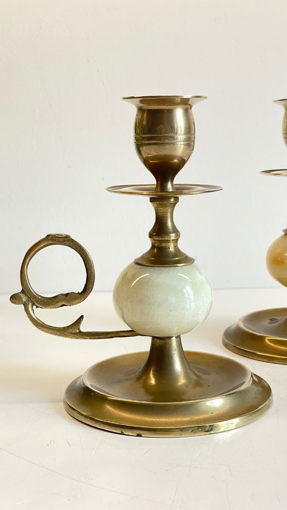 Image 1 of Candelieri vintage in onice, marmo e ottone