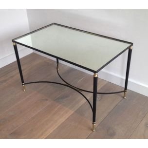 Tavolino da caffè vintage in ottone e metallo laccato, 1950