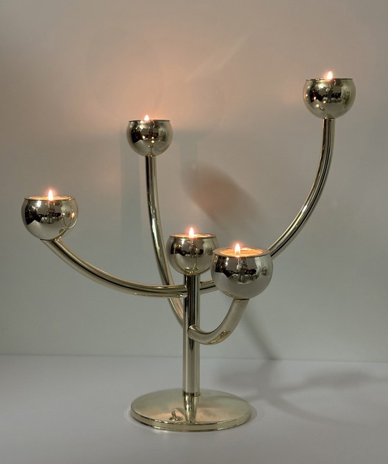 Image 1 of Vintage Spoetnik Dutch Design kandelaar Bijenkorf chroom
