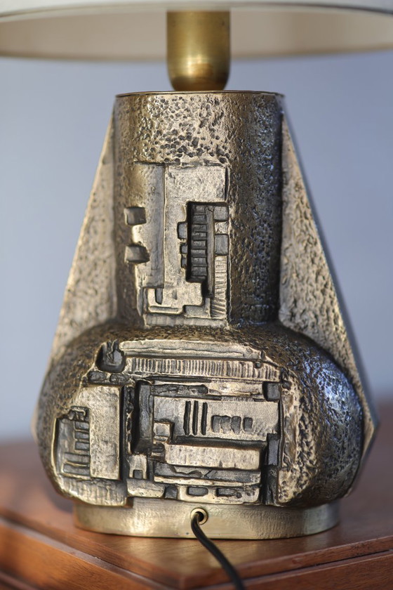 Image 1 of Vintage Brutalist Bronze Table Lamp | Sculptural Relief Design | 1970s