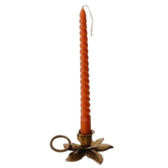 Image 1 of Vintage Brass flower candlestick with handle 1960's