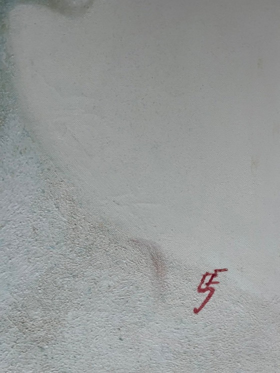 Image 1 of Tableau de Bouddha « White Haven » de 5 Friends, 100x100 cm, peint à la main et signé